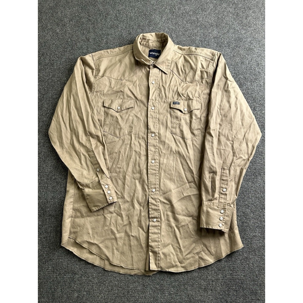 Mens Wrangler Western Pearl Snap Long Sleeve Shirt Tan, Size XLT